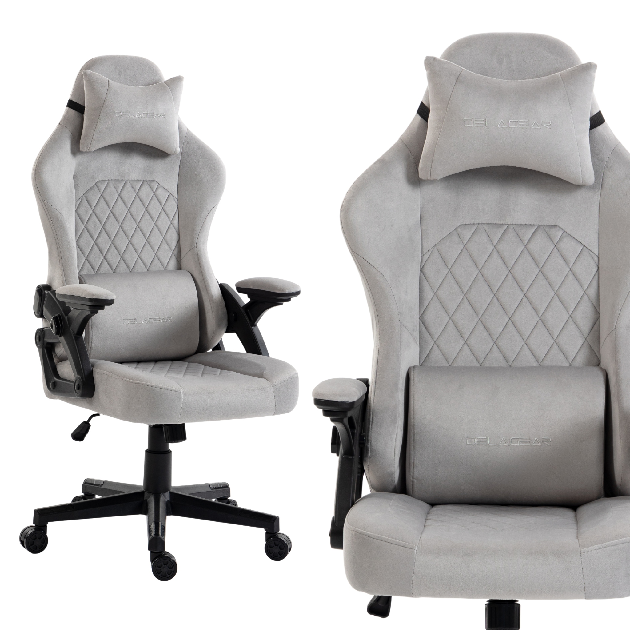 Fotel Biurowy Obrotowy Delagear G404 Szary Welurowy Gamingowy Ergonomiczny