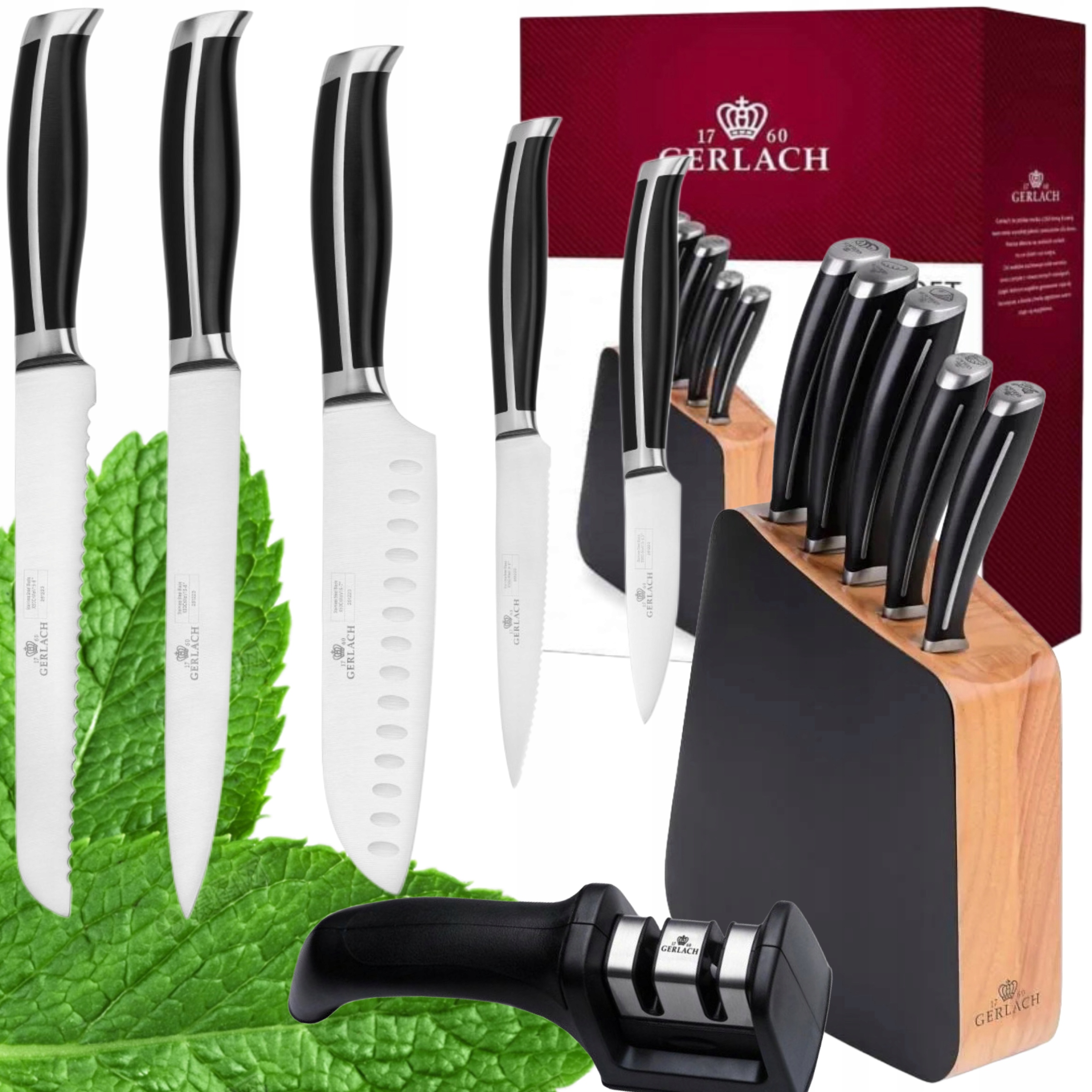 Gerlach Loft Komplet 5 Oceľových Kuchynských Nožov V Bloku A Brusný Kameň