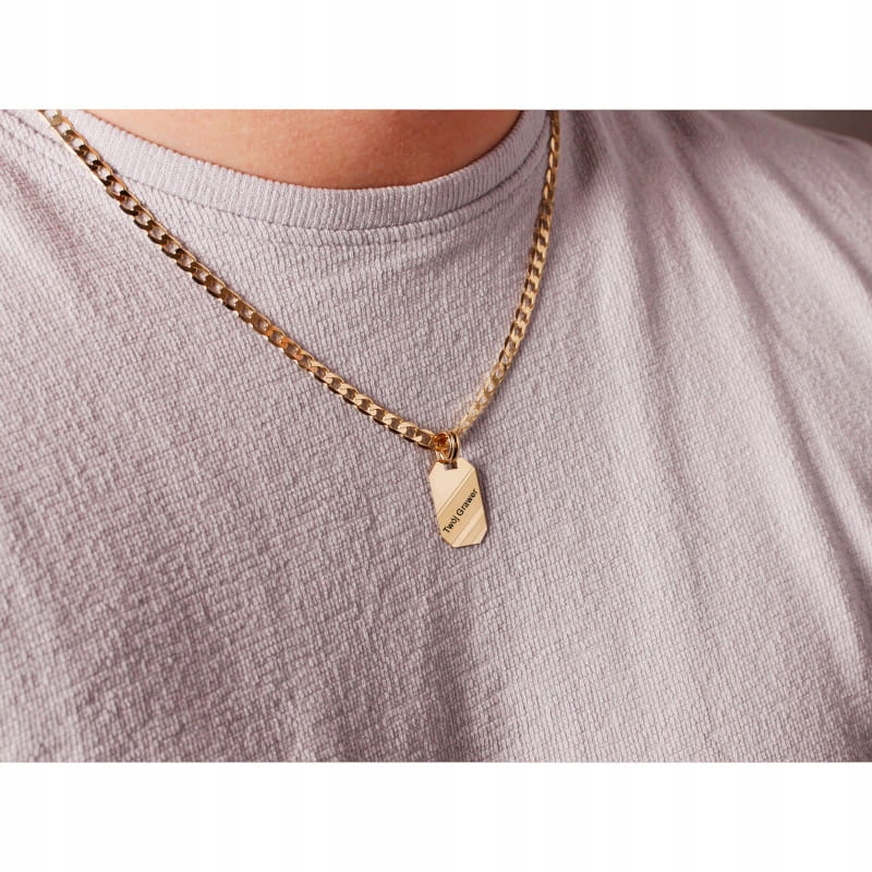 Nieśmiertelnik Męski Z Grawerem Złoto 585 Z Elementami Matowymi Marka Inna marka