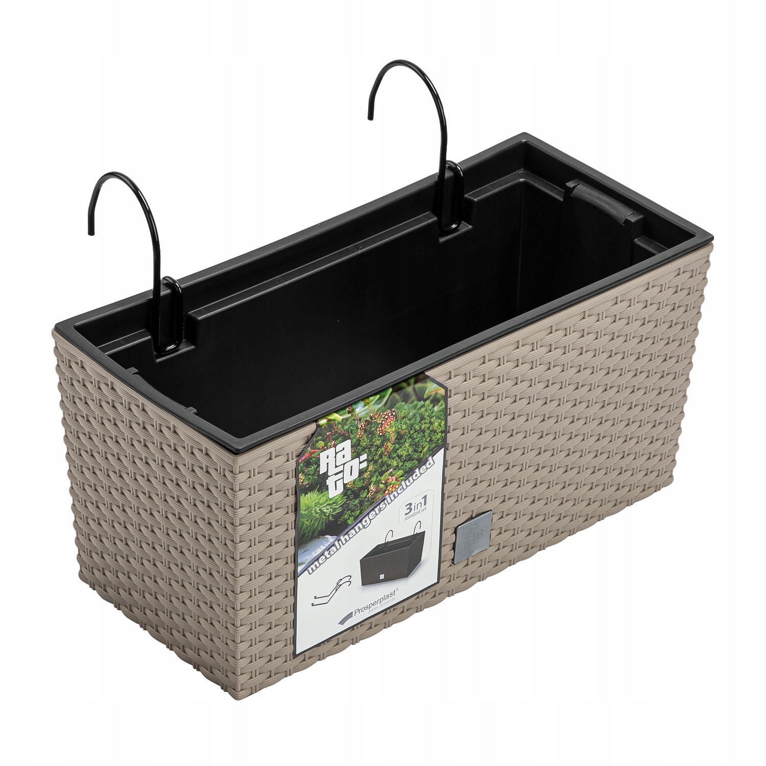 

Doniczka balkonowa DRC400W rattanowa z hakami