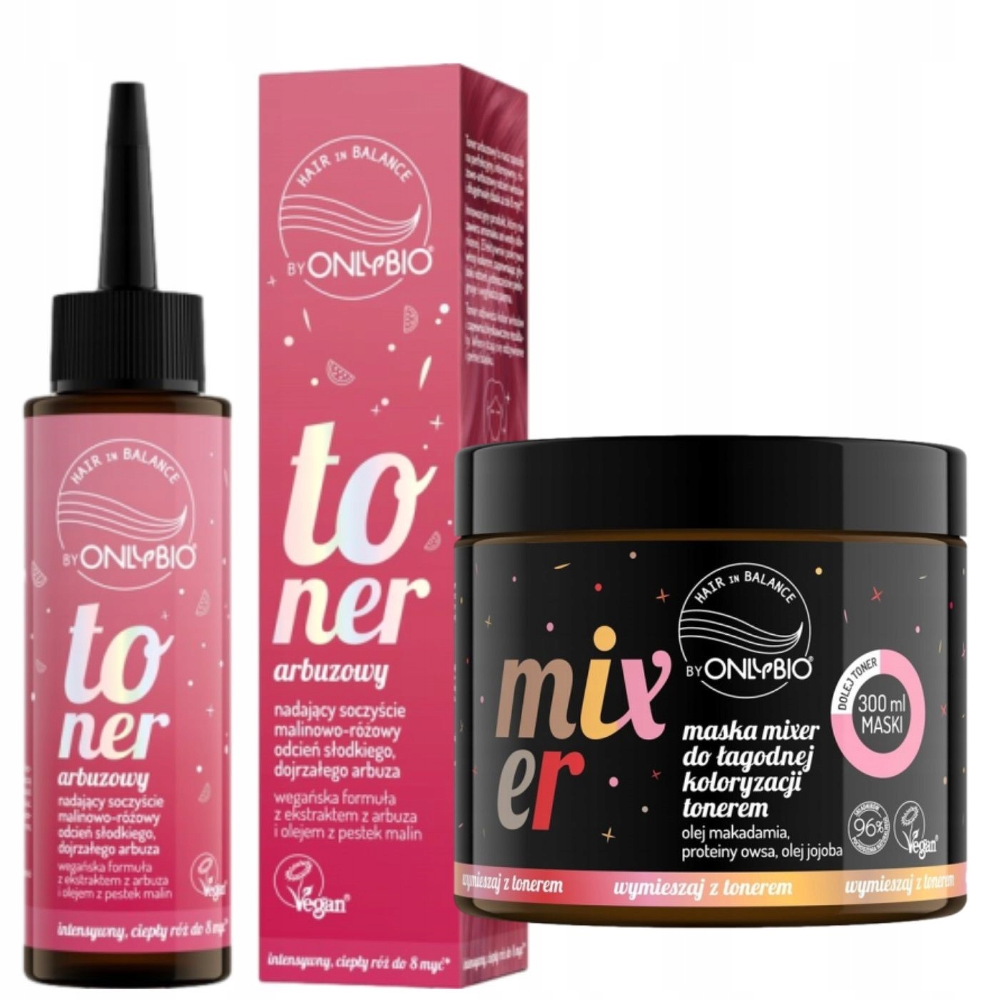 Sada Onlybio Toner na vlasy Melounová barva Mixer Maska