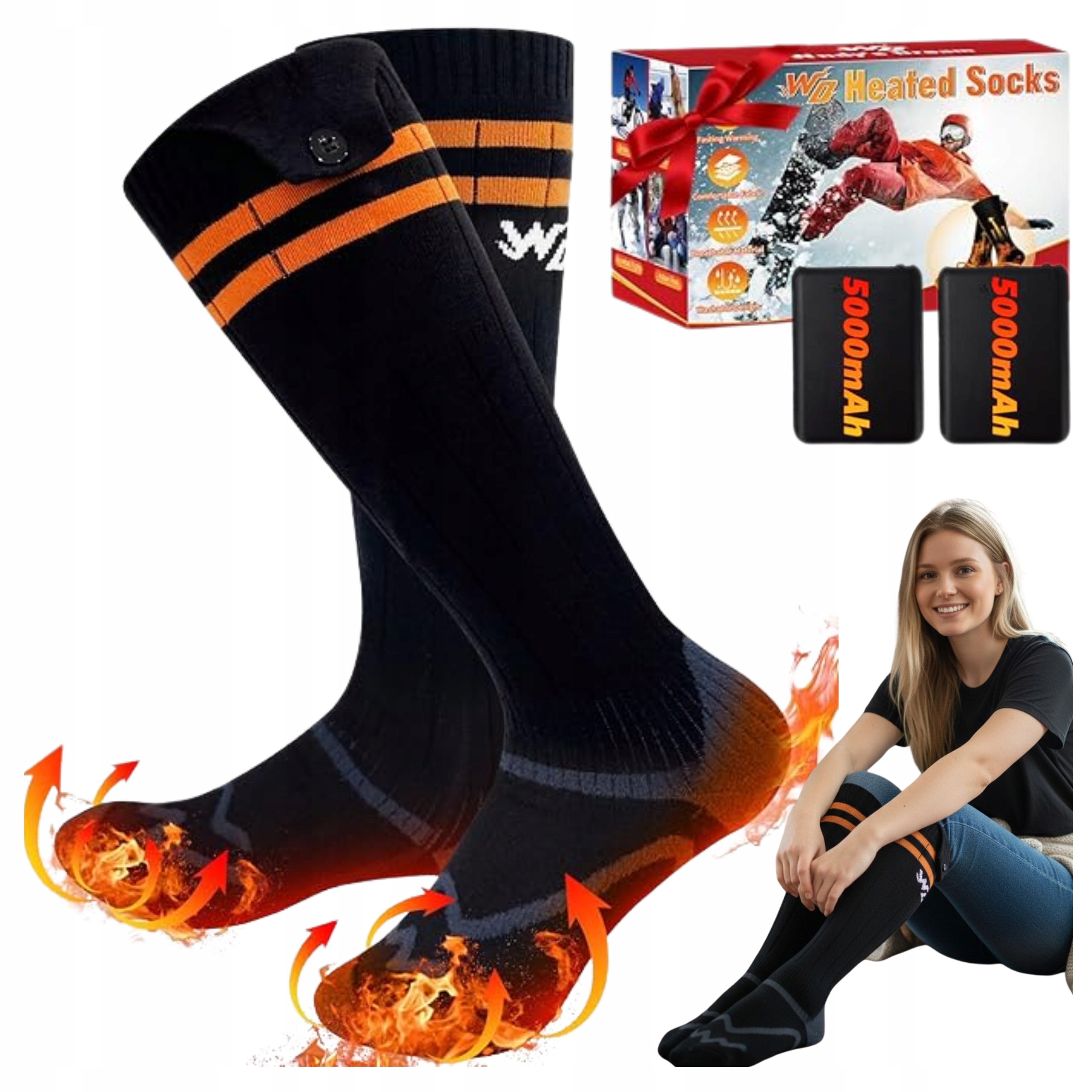 Skarpety Podgrzewane Zimowe Narciarskie Elektryczne Skarpetki Wysokie