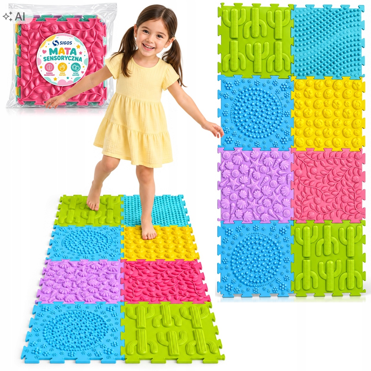 Mata Ortopedyczna Sensoryczna Puzzle 8 El Do Masażu Stóp Płaskostopie MIX
