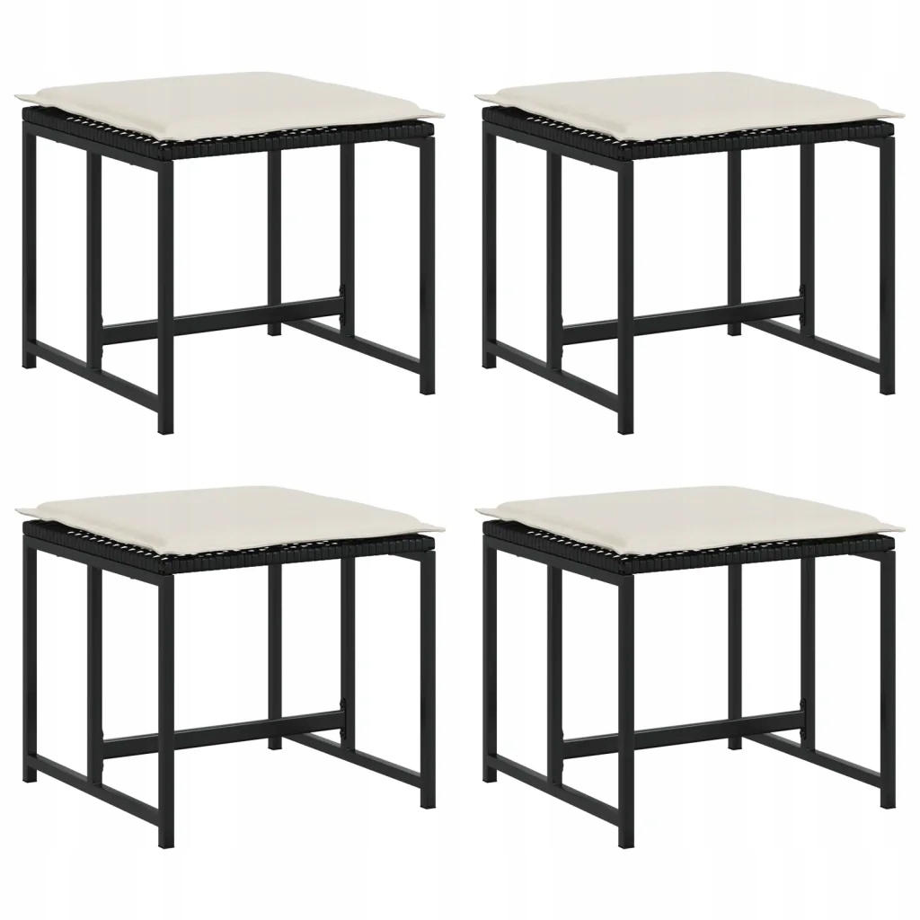 Černá zahradní stolička s krémovými polštáři, 40 x 40 x 35 cm