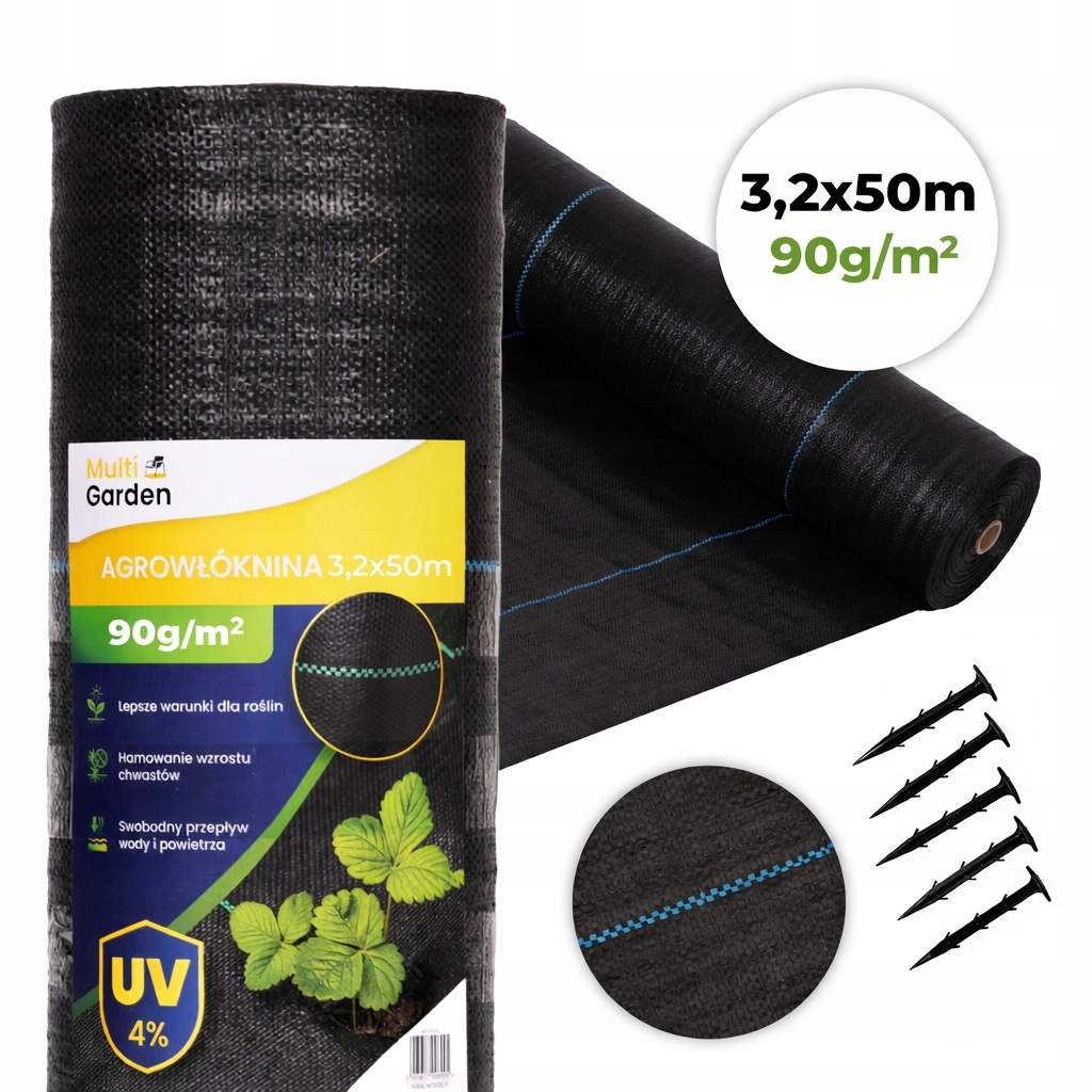 Agrotextília čierna Uv agrotextília 90 g proti burine podložka 3,2 x 50 m s kolíkmi