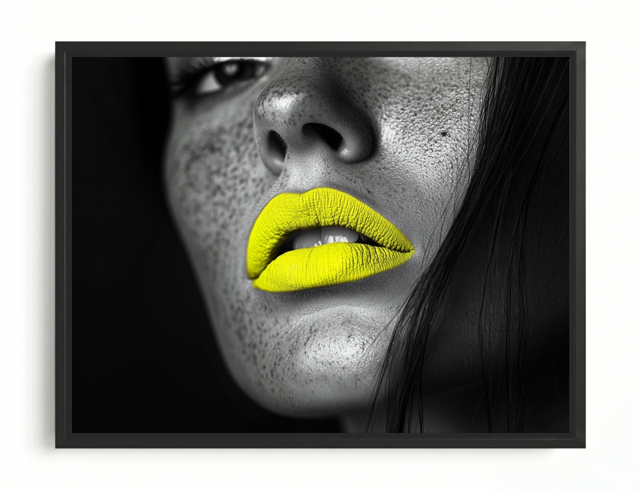 Obraz Rám American Box Portrét Žena Tvár Makro Foto Neon Žltá 80x60