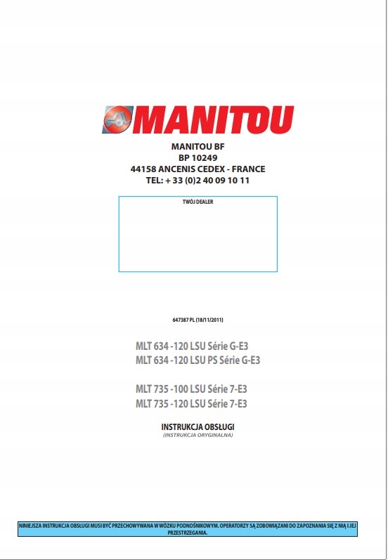 Instrukcja Obsługi Manitou MLT 634-120 LSU, MLT 634-120 LSU PS G-E3 PL