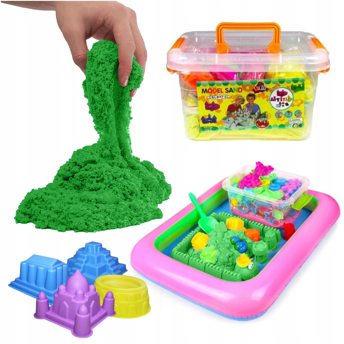 PIASEK KINETYCZNY 3KG PIASKOWNICA BASEN FOREMKI ZESTAW XXL SUPER PLASTYCZNY