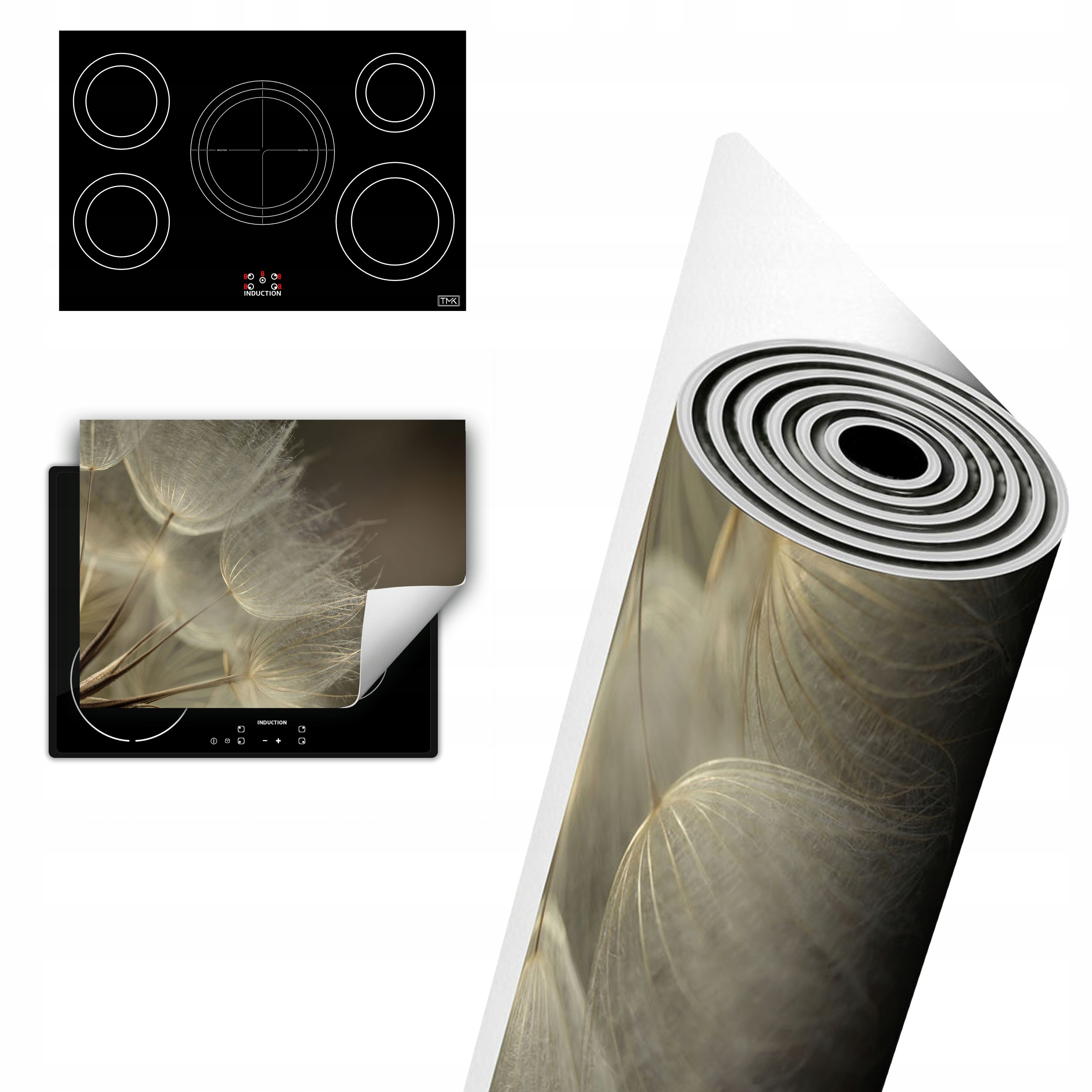 Vinylová Ochrana Na Indukci Deska 80x52 šedá květy