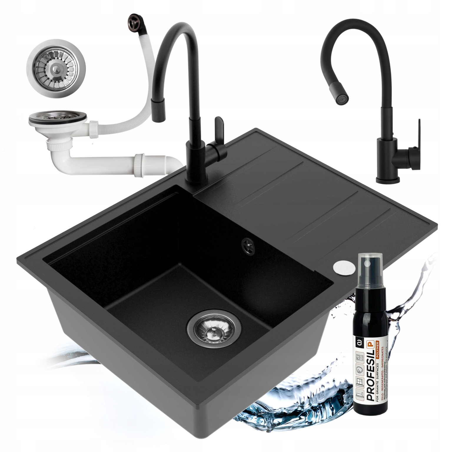 Jednokomorový Drez Miló Emporio, Granitový Sifón, Flexibilná Batéria