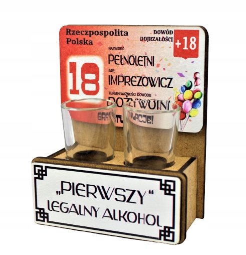 

Dowód na 18-stkę Stojak Kieliszki 2 szt