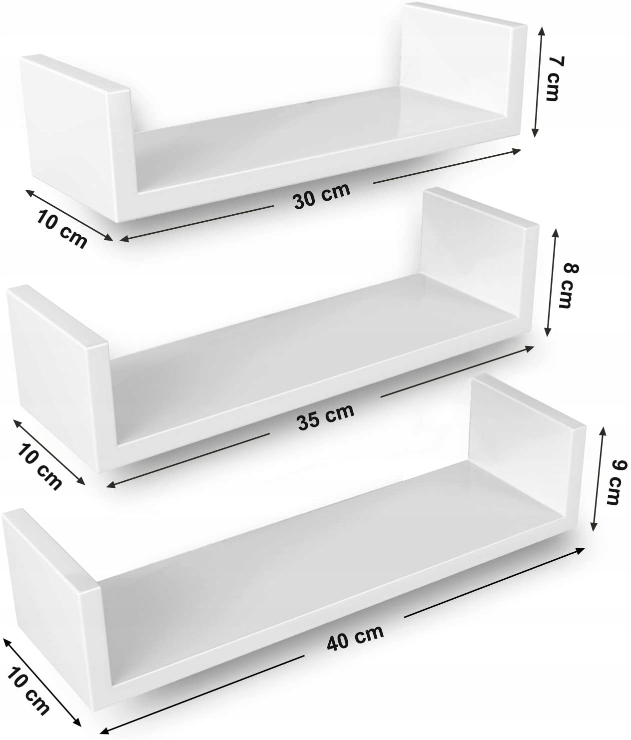 Zestaw 3 półki ścienne białe Materiał płyta MDF
