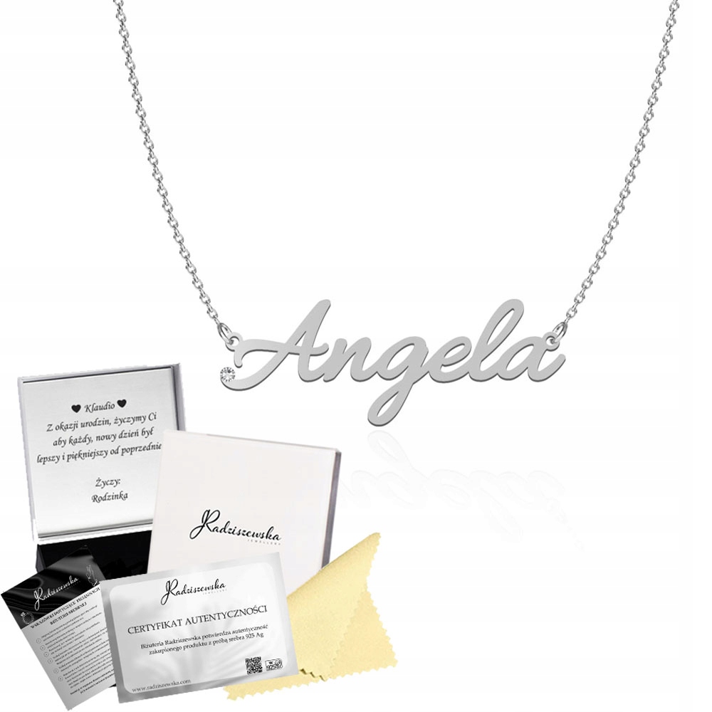Stříbrný náhrdelník s jménem Angela Řetízek Žena 925 Dedikace Bonus
