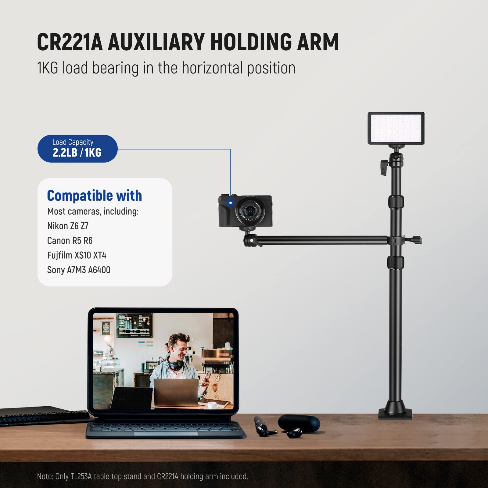 NEEWER Uchwyt Stołowy Do Kamery Z Ramieniem 17-41 Cal Dla DSLR Webcam — miniatura 3