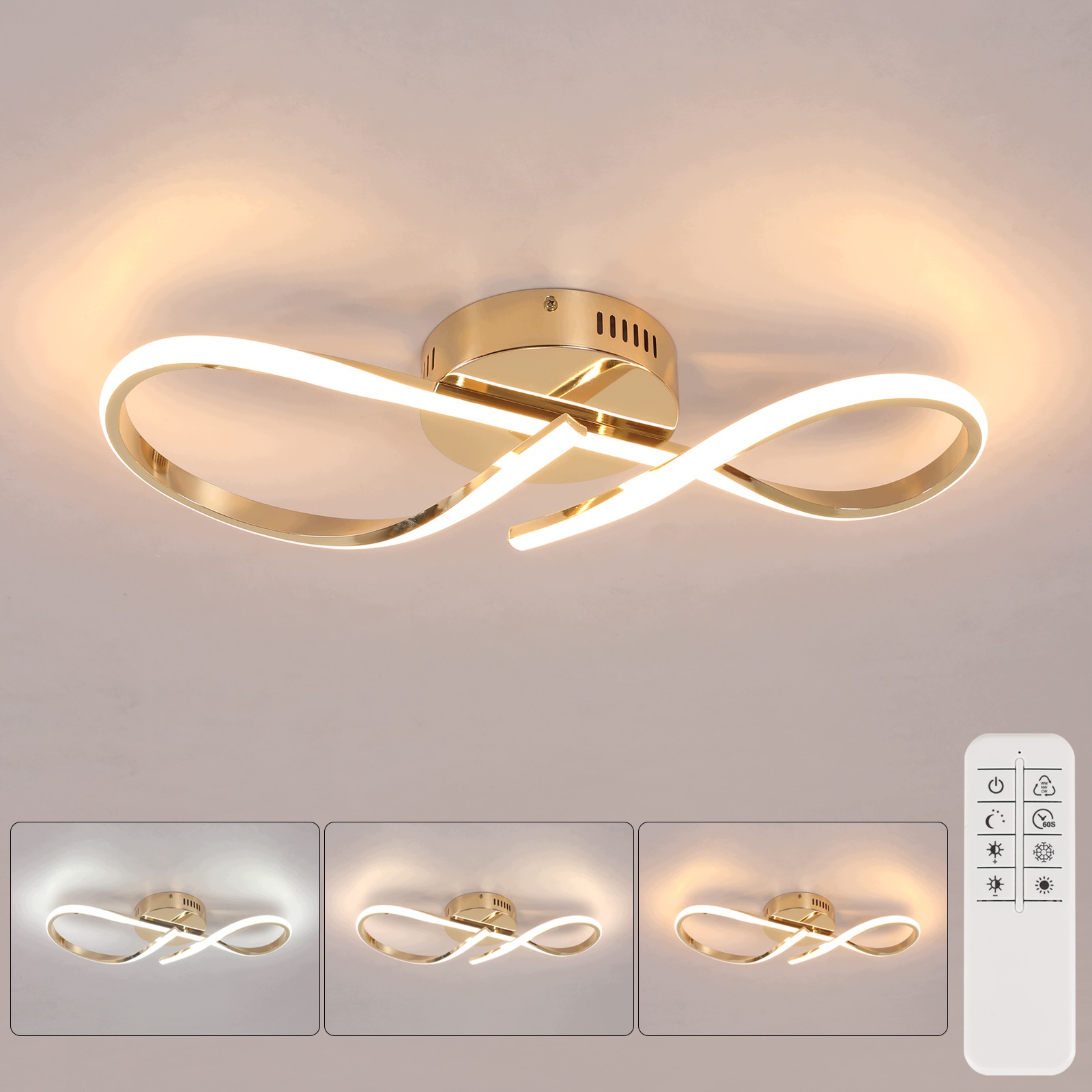 Stropní svítidlo Led závěsné zlaté moderní stmívatelné dálkové ovládání 24W