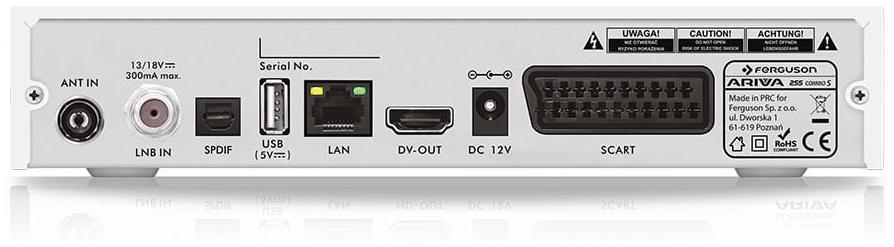 Tuner DVB-T2/S2 Ferguson Ariva 255 Combo S WHITE Kod producenta Ariva255combos