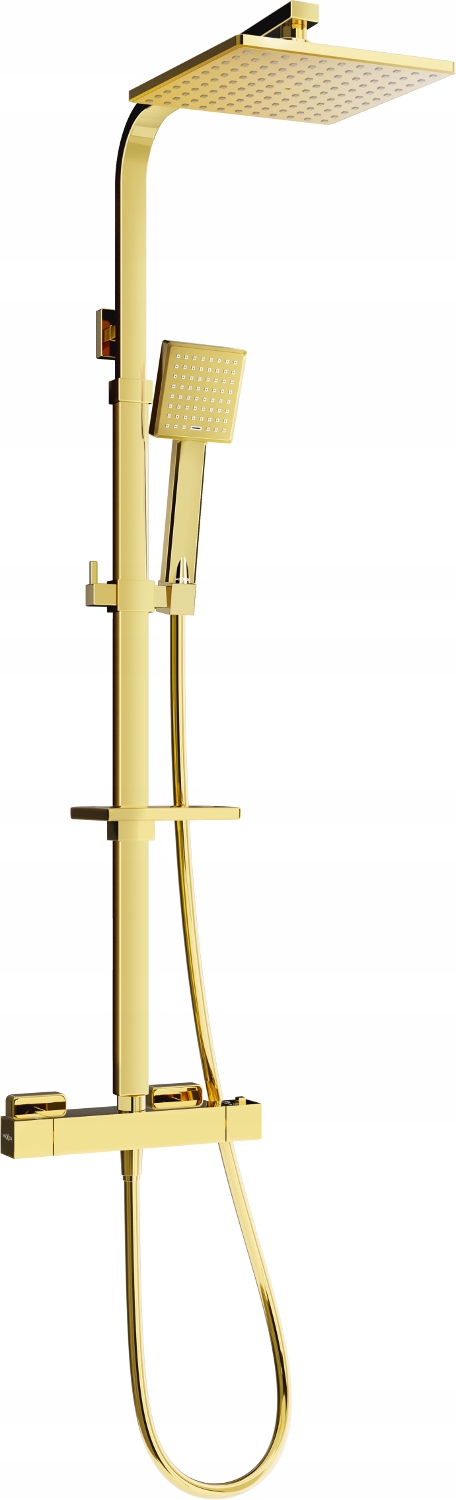 Mexen CQ45 Zlatá Sprchová Súprava s Termostatom a Dažďovými Tryskami