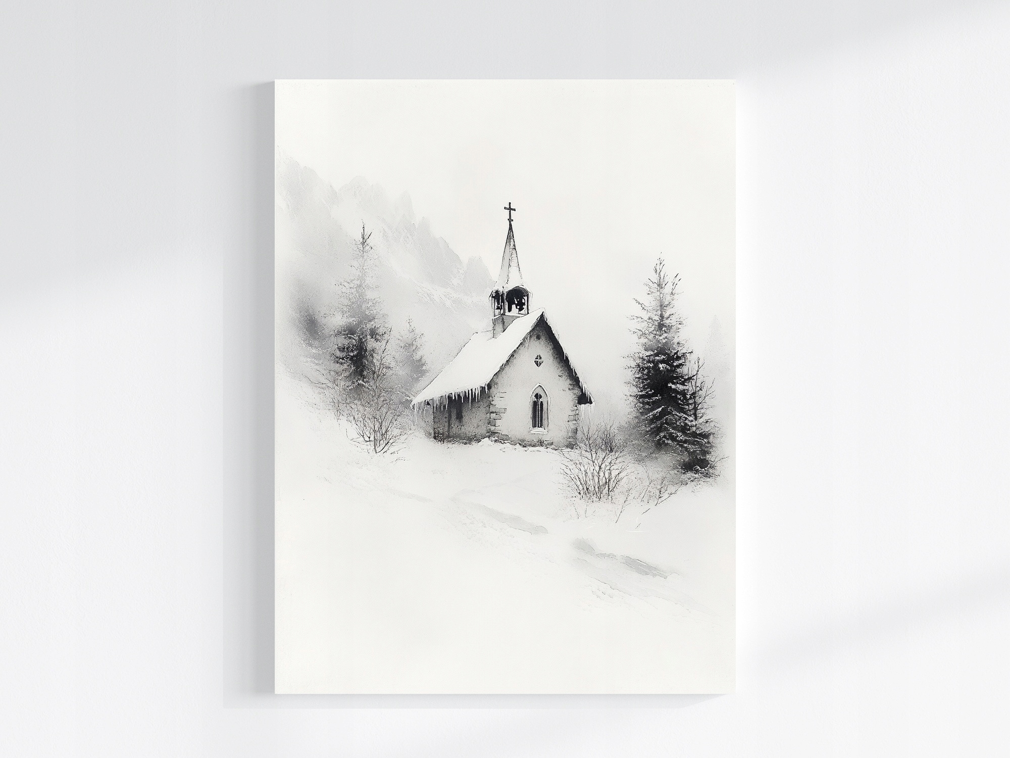Obraz Na Plátně Canvas Krajina Hory Zima Sníh Závěje Mráz Kaple 60x80