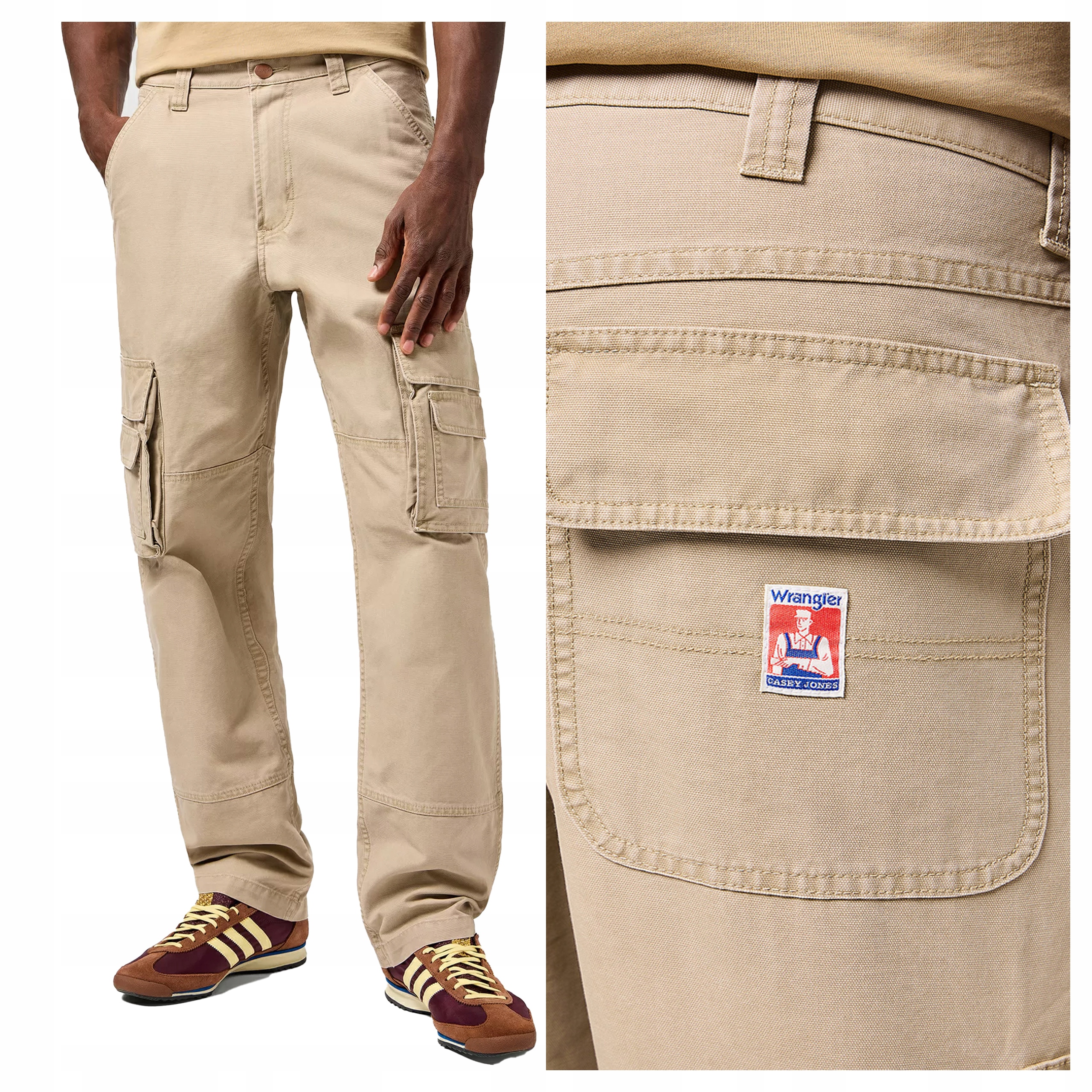 Pánské kalhoty kapsáče Wrangler bavlněné rovné dlouhé béžové W34 L34