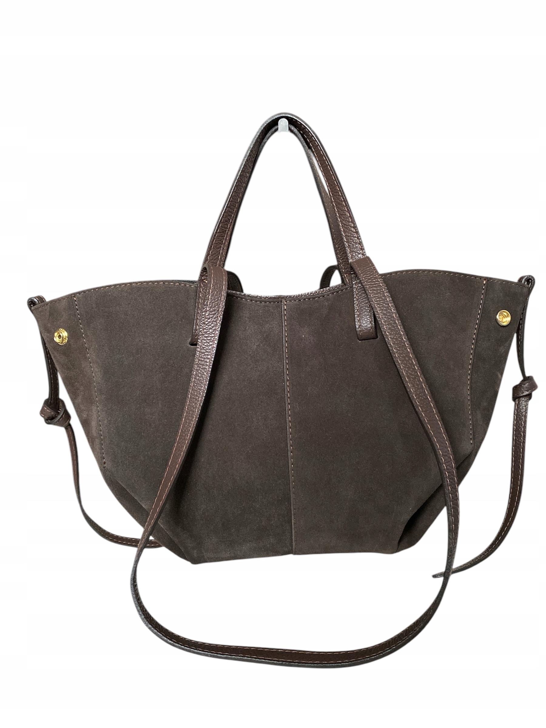 Torebka damska VERA PELLE SHOPPERKA na ramię i do ręki ZAMSZ BRĄZ