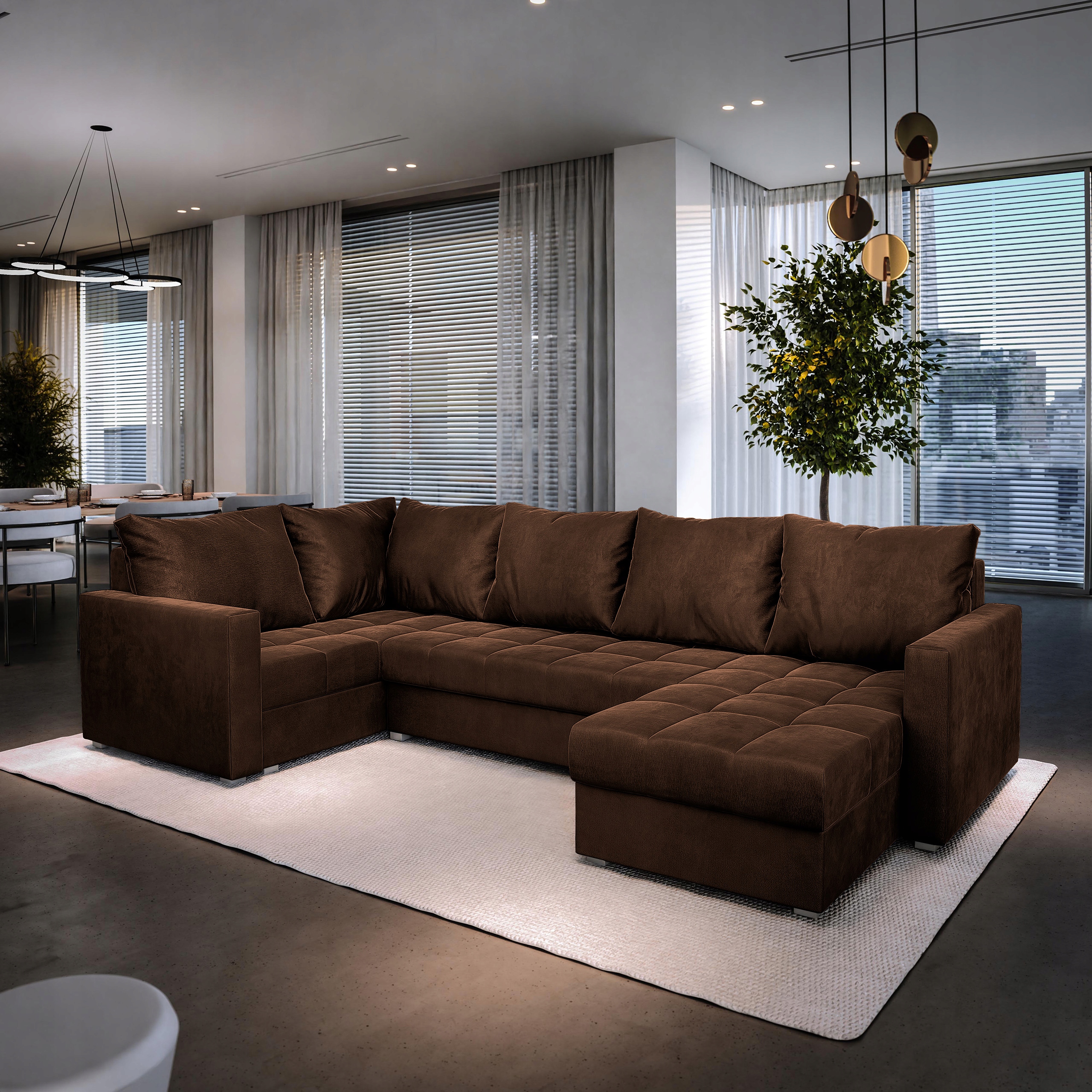 Velký rohová sedací souprava levostranný, u-tvarovaný, Volně Stojící, rozkládací