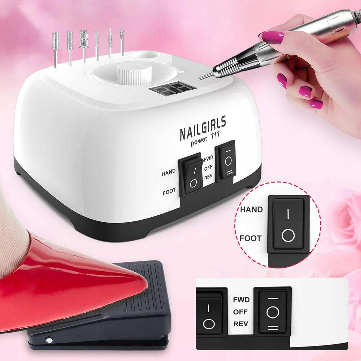 Bruska Na Nehty 11V1 Pro Manikúru A Pedikúru Profesionální 220 V Pedál