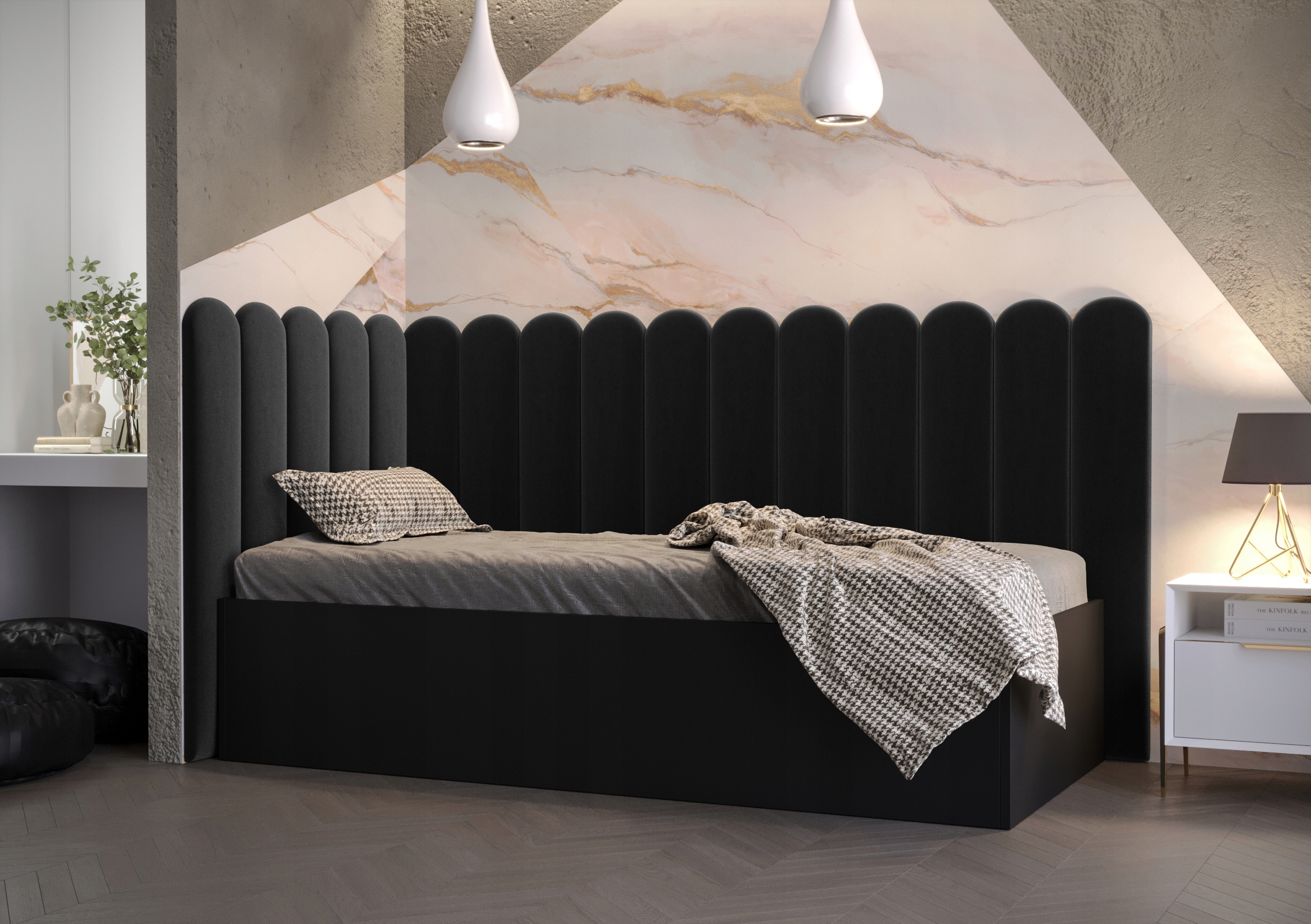 Łóżko młodzieżowe pojedyncze panele 90x200 czarny Kolekcja SOFIE