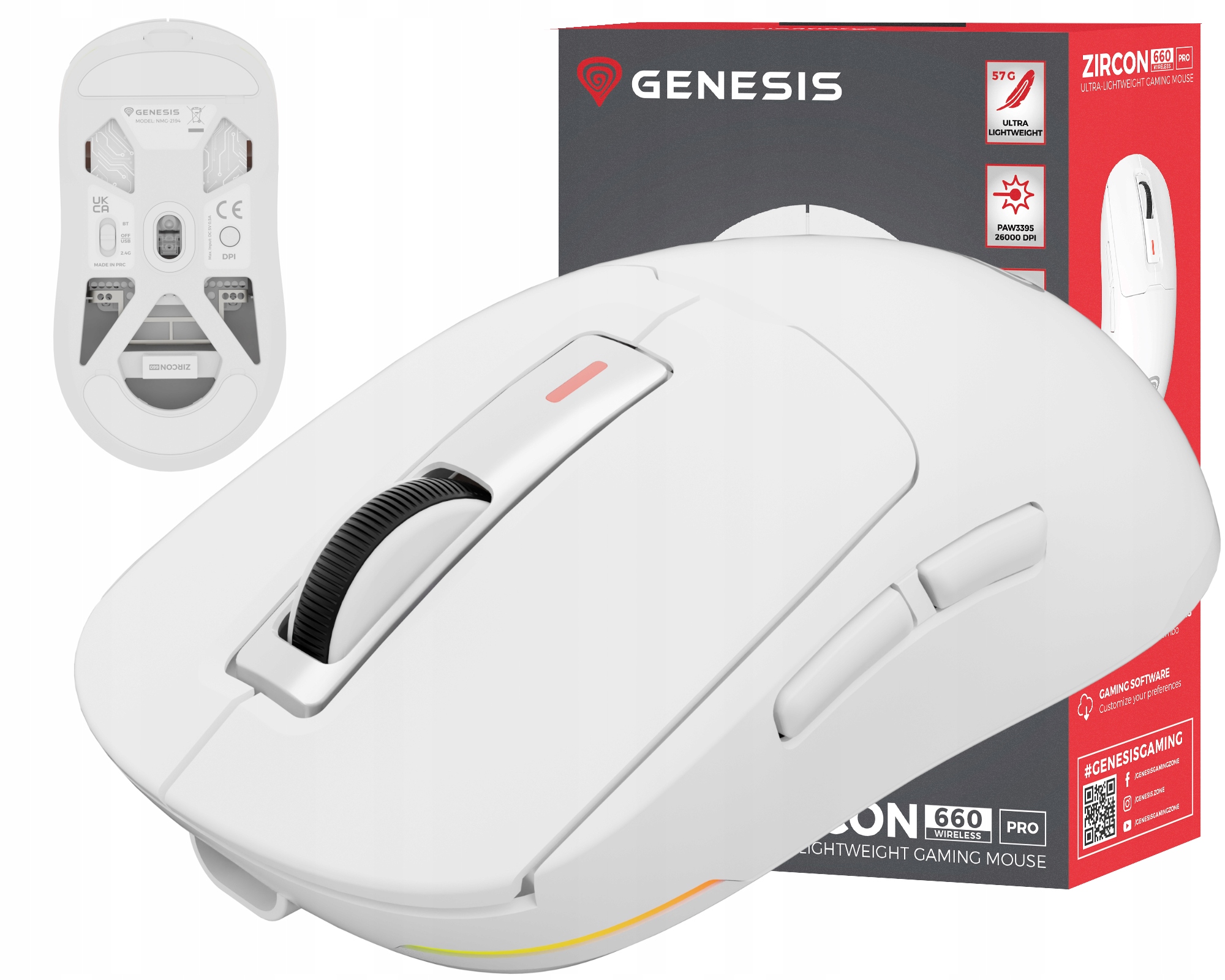 Myszka gamingowa bezprzewodowa Genesis Zircon 660 Pro Biała NMG-2194
