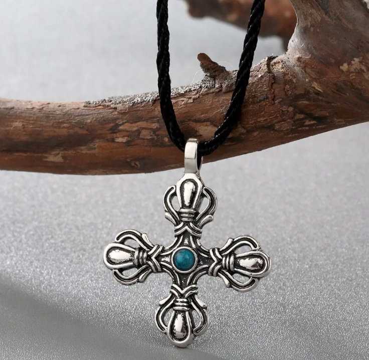 Naszyjnik Runa Krzyż Krzyżyk Wiking Srebrny Talizman Rzemyk Marka bez marki