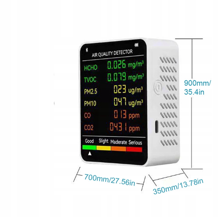 MONITOR JAKOŚCI POWIETRZA HCHO/TVOC/CO/CO2/PM2.5 Zasilanie sieciowe