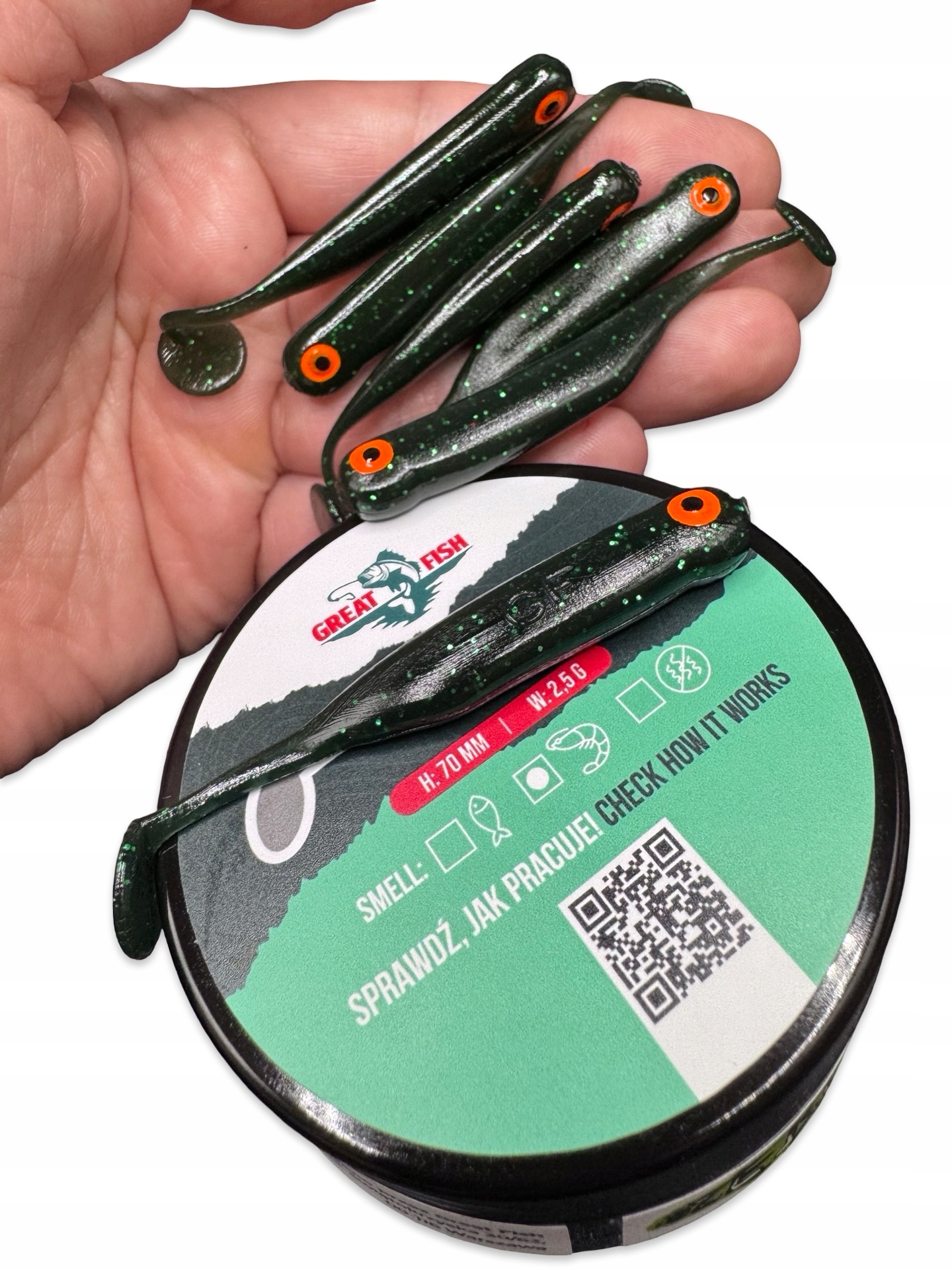 Guma Great Fish GF1 Shrimp Scent Magic Green Edycja Dzejsiok 7cm 2,5g 6SZT