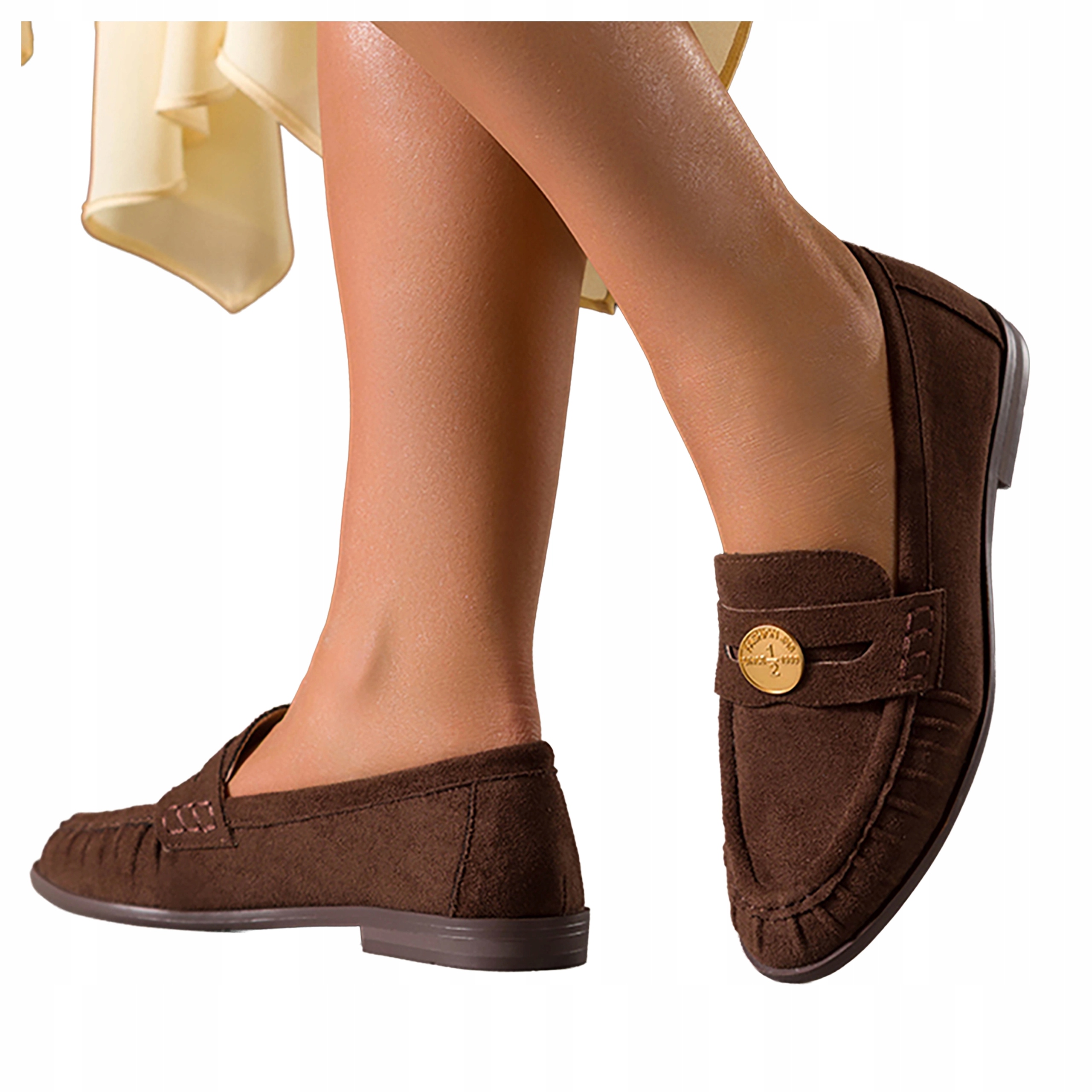 Čokoládové Mokasíny Dámské Ploché Zlaté Semišové Ozdoba Pohodlné vel 37