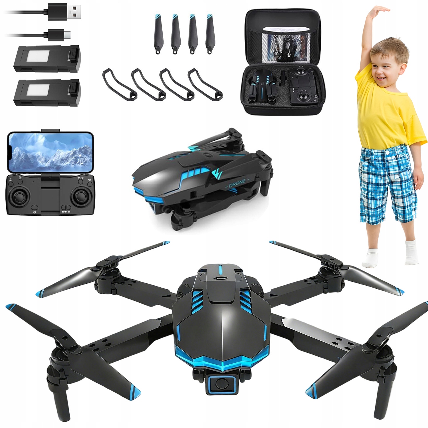 DRON Z KAMERAMI I 2 BATERIE REGULACJA PRĘDKOŚCI OBRÓT O 360 STOPNI