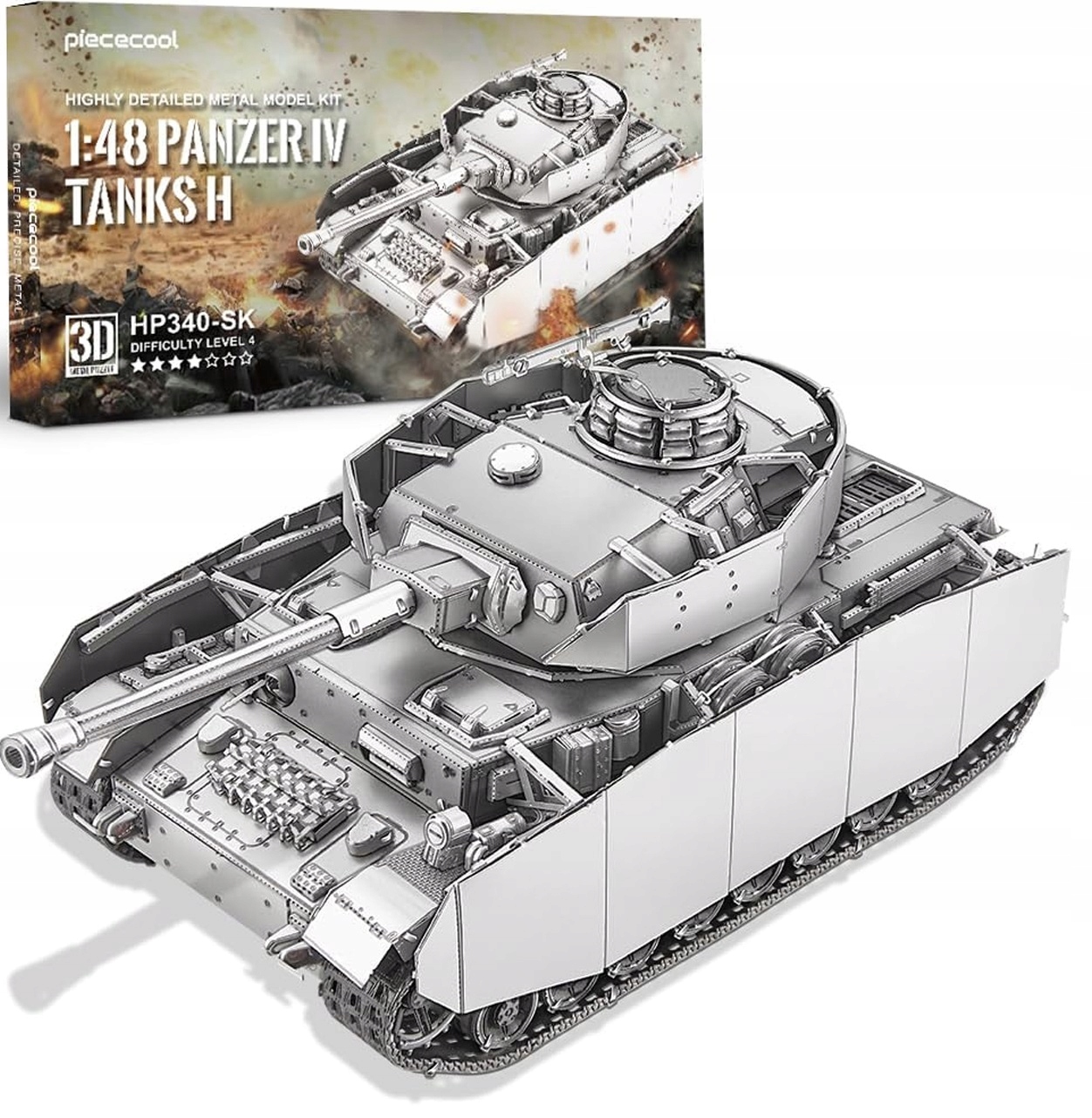 Piececool Panzer IV Model 3D Metalowe Puzzle Diy 433 el. Czołg Wwii