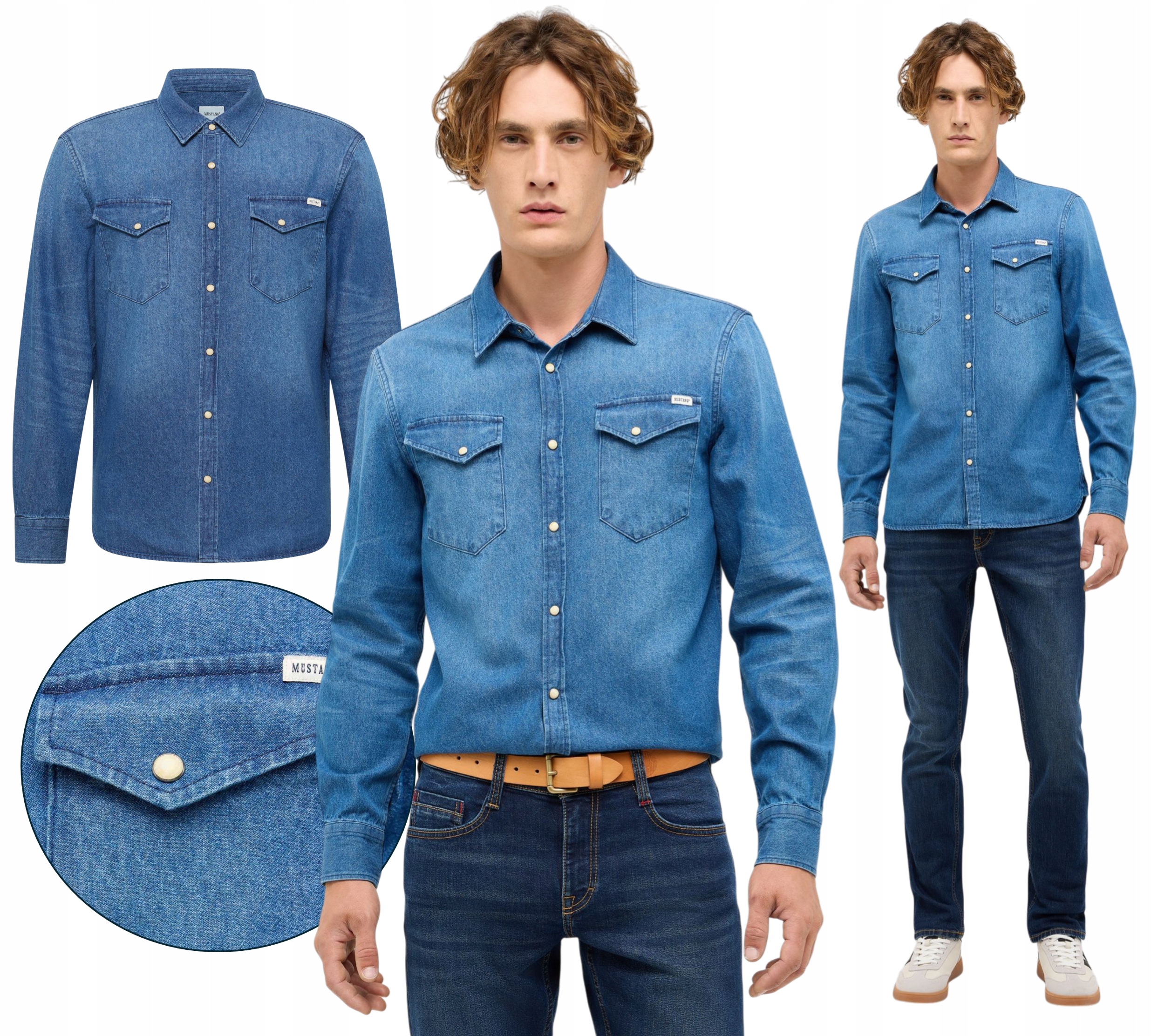 Pánská džínová košile Mustang s dlouhým rukávem Regular Bavlna Duver M