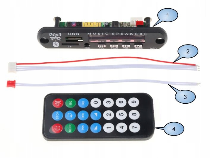 Moduł Audio Mp3 Bluetooth SD Radio Aux Pilot USB ! Kod producenta 00038