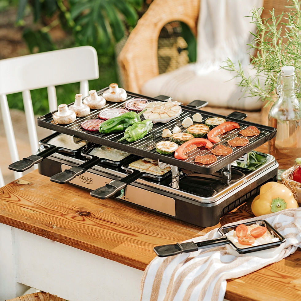 Grill Raclette Elektryczny AD 6616 1400W 8 Osób Płyta Grill + Patelenki