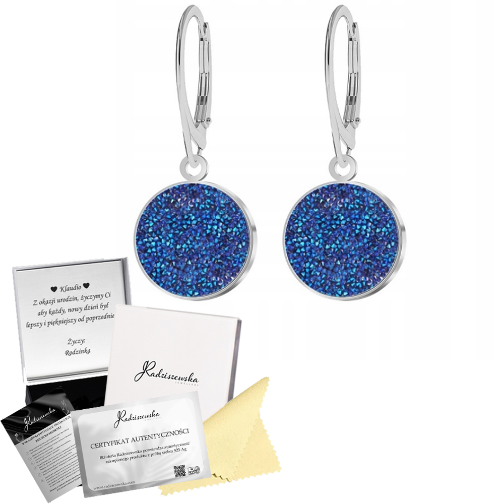 Náušnice s kulatými krystaly, závěsné Dárek ke Dni Žen 925