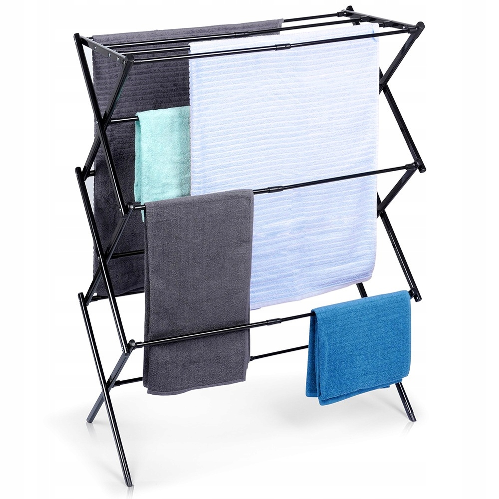 Levně Sušák kovový, černý, vertikální, výsuvný 44,5-75x37,5x105 cm