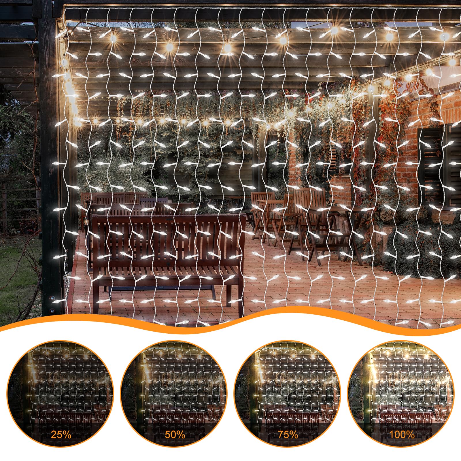 CERIAL Kurtyna Świetlna 4x2m 300 LED Białe Lampki Na Święta i Dekoracje — miniatura 3