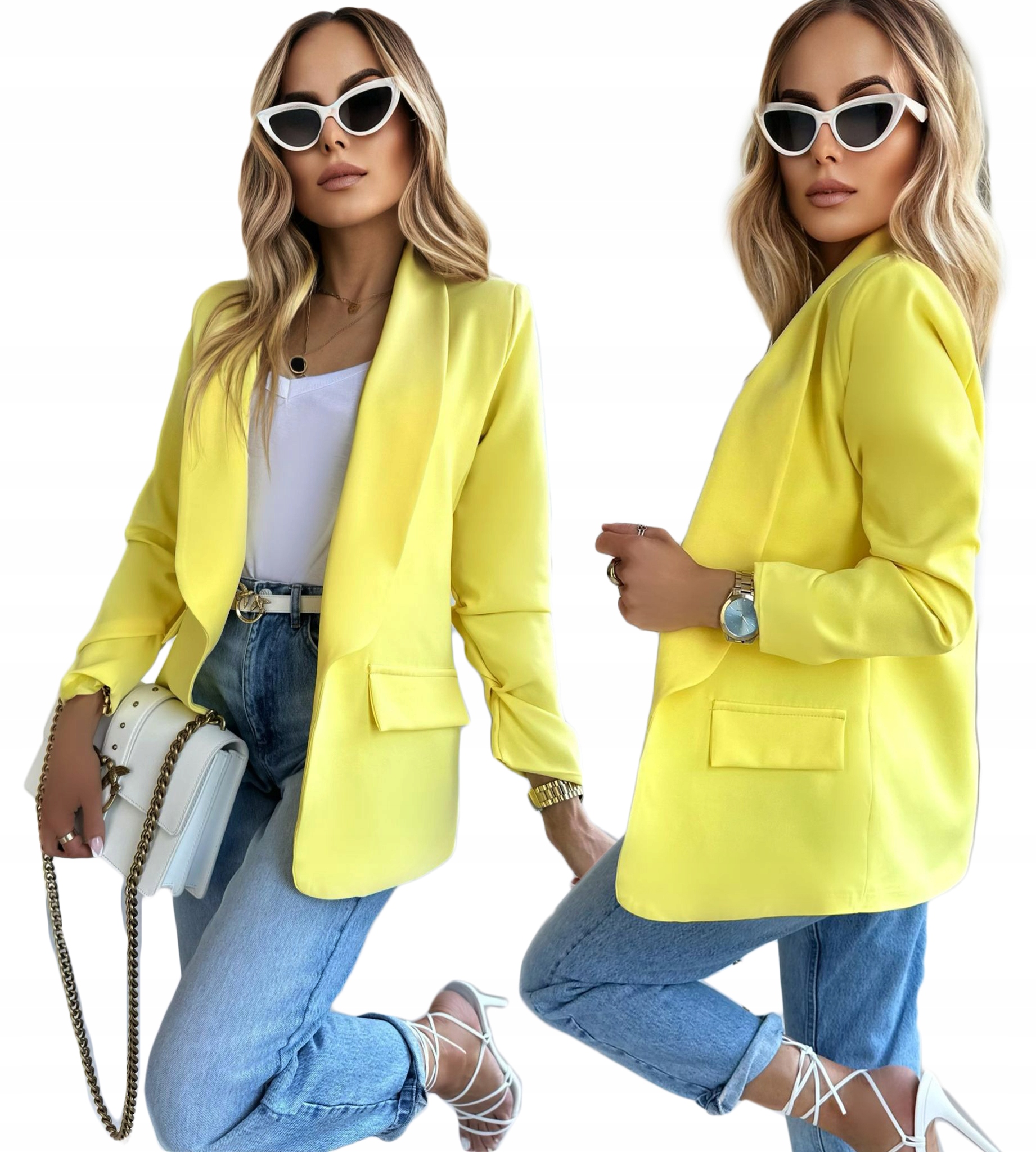 MARYNARKA damska ŻAKIET drapowane rękawy stylowy