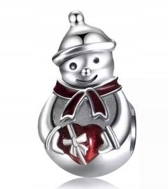 Přívěsek sněhulák na náramky Stříbrný 925 s červeným smaltem 3.31 g