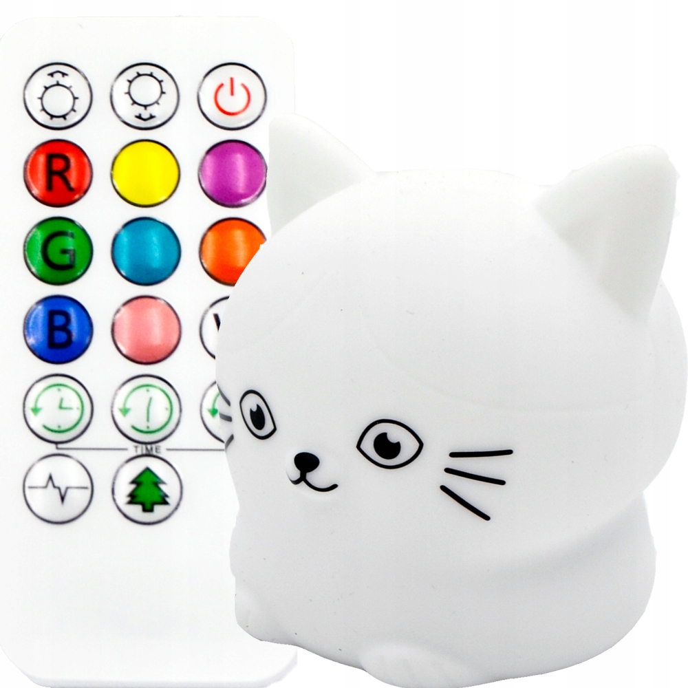 

Lampka Nocna Kotek Kot Dzieci Kolorowa Silikon Rgb