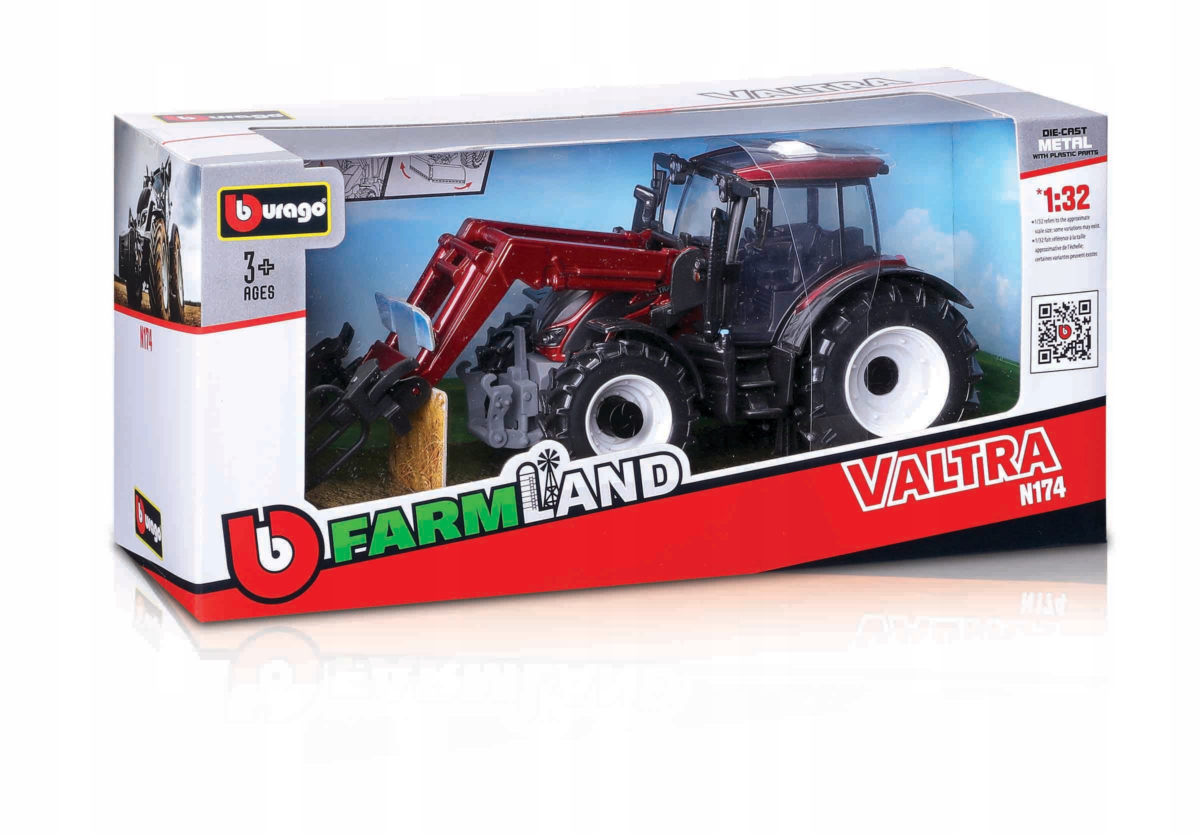 Valtra N174 Kovový Červený Traktor S Nakladačem Zemědělské Vozidlo Hračka