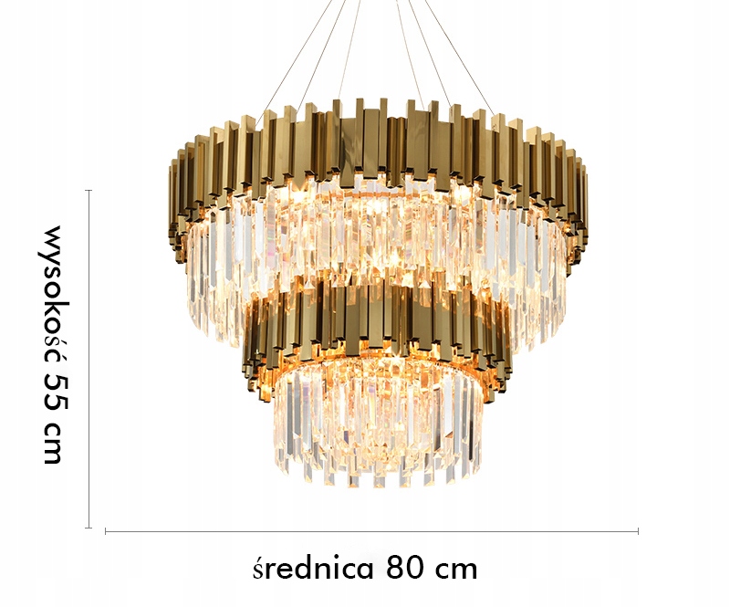Żyrandol Kryształowy Złoty Glamour Lampa Wisząca Współczesna 80cm