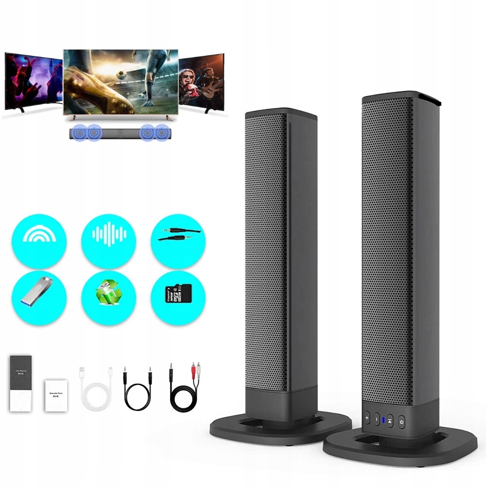 2W1 Soundbar Bluetooth Usuwany Głośnik Rgb Telewizor Usb Hdmi Zestaw Czarne