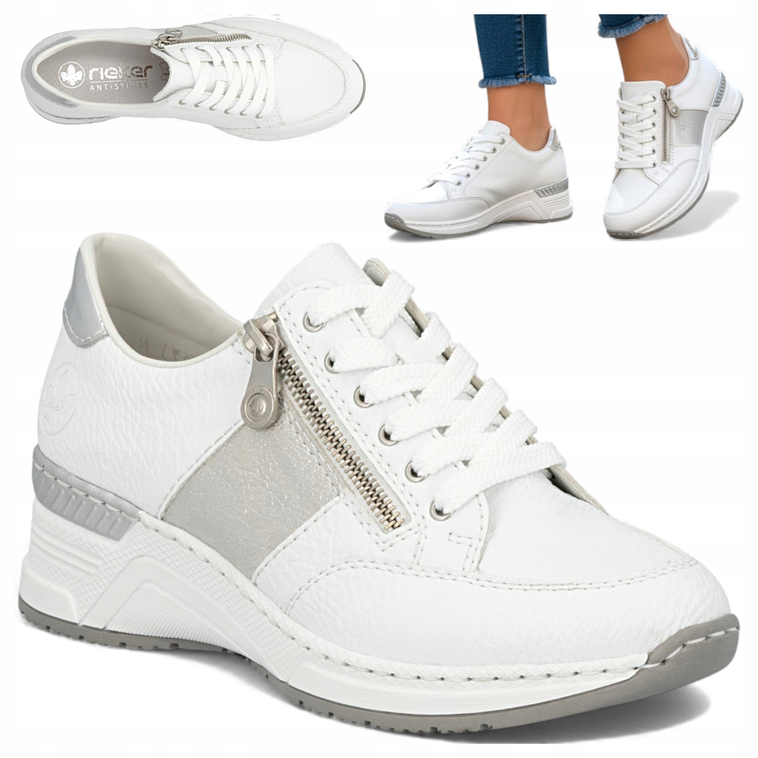 Rieker Dámské polobotky 39 Pohodlné Jarní boty na klínku Bílé Módní