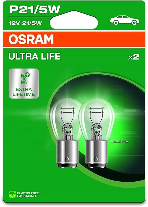 2x Żarówka Osram Ultra Life 12V 21/5W P21/5W dłuższa żywotność Blister Eco
