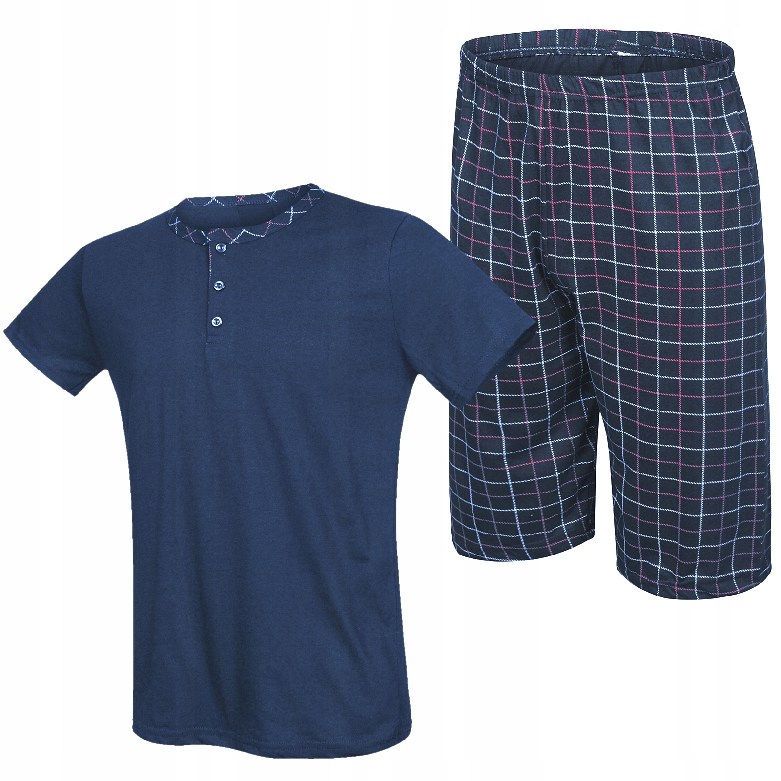 

Bawełniana Piżama Męska Krótki Rękaw Spodnie Krata