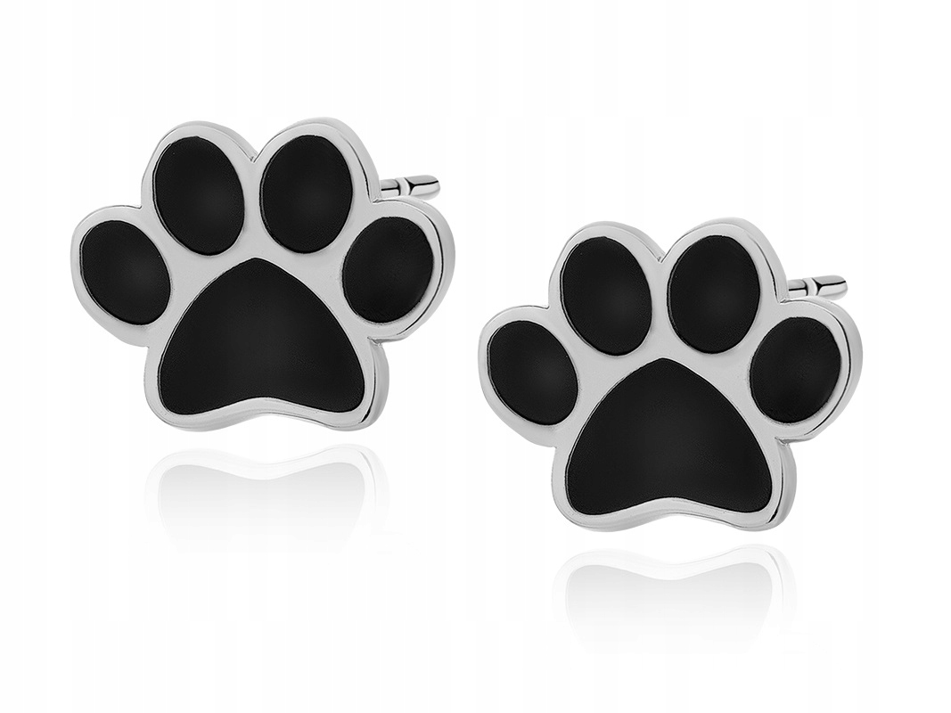 

Rodowane Kolczyki Łapki Psa Kota Czarna Emalia